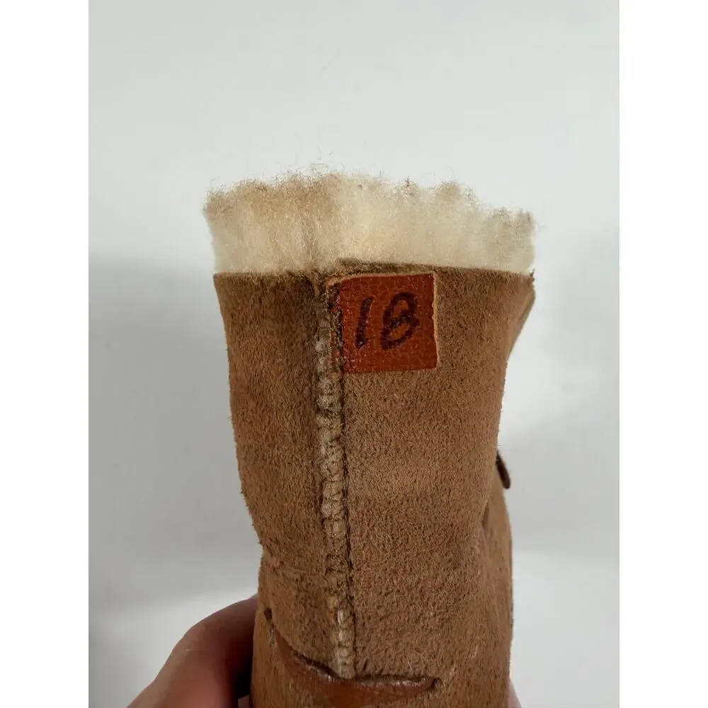 Handmade Genuine Sheepskin Suede Slippers Tan Soft Sole Toddler Size 8